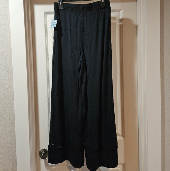 Free People Maddie PJ Lounge Pants High Rise Wide Leg Lace Stretchy Black Sm NWT - Picture 14 of 16